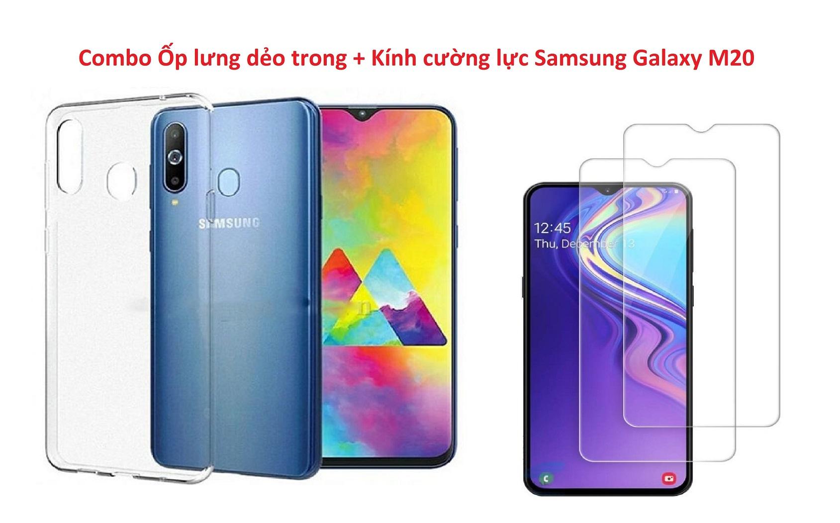Combo Ốp lưng dẻo trong suốt và Kính cường lực Samsung Galaxy M20