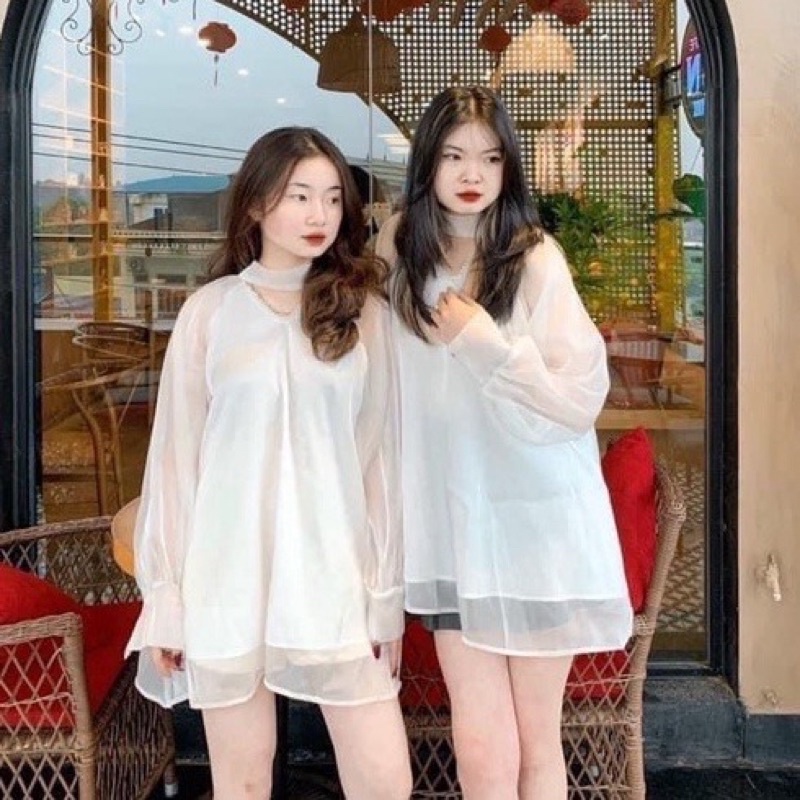Áo sơ mi tiểu thư cổ v đính ngọc 2 lớp áo sơ mi bánh bèo xinh xắn_011
