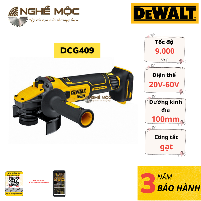 Dewalt DCG409 Máy mài góc pin, máy cắt cầm tay