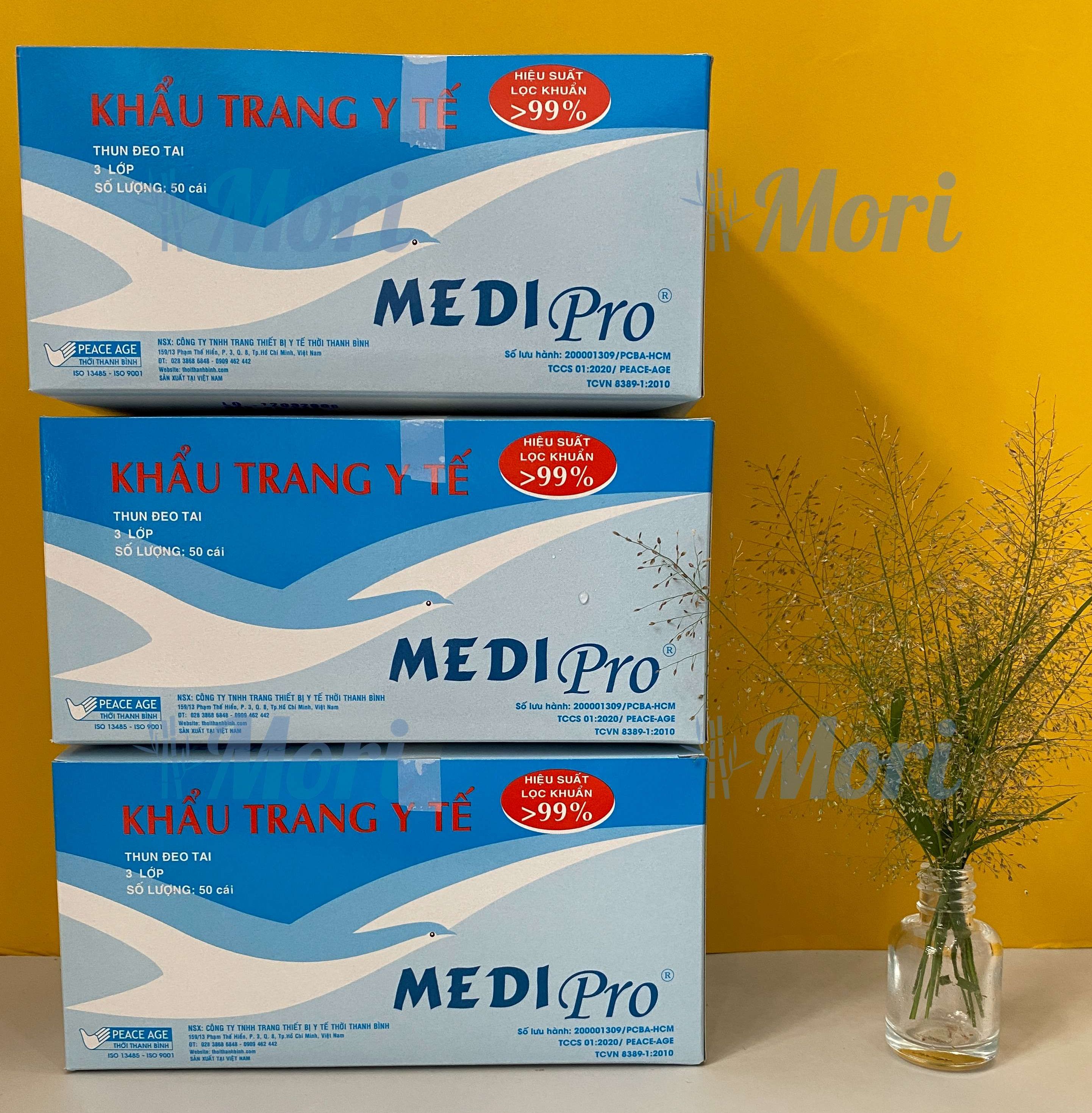 [CHÍNH HÃNG] Khẩu trang y tế cao cấp Medi Pro 3 lớp - cty Thời Thanh Bình (hộp 50 cái)