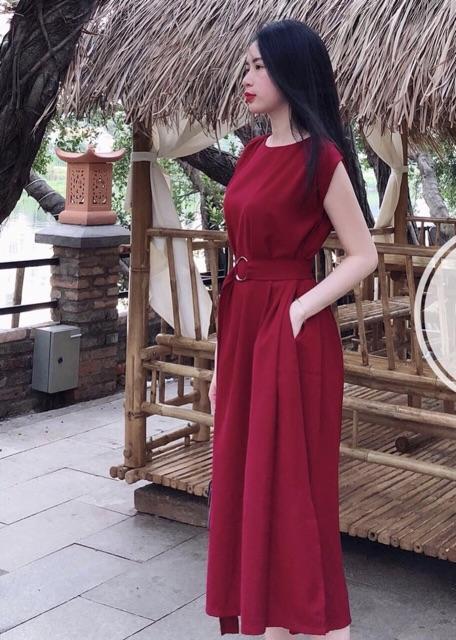 [HCM]Đầm đỏ suông dài kèm belt