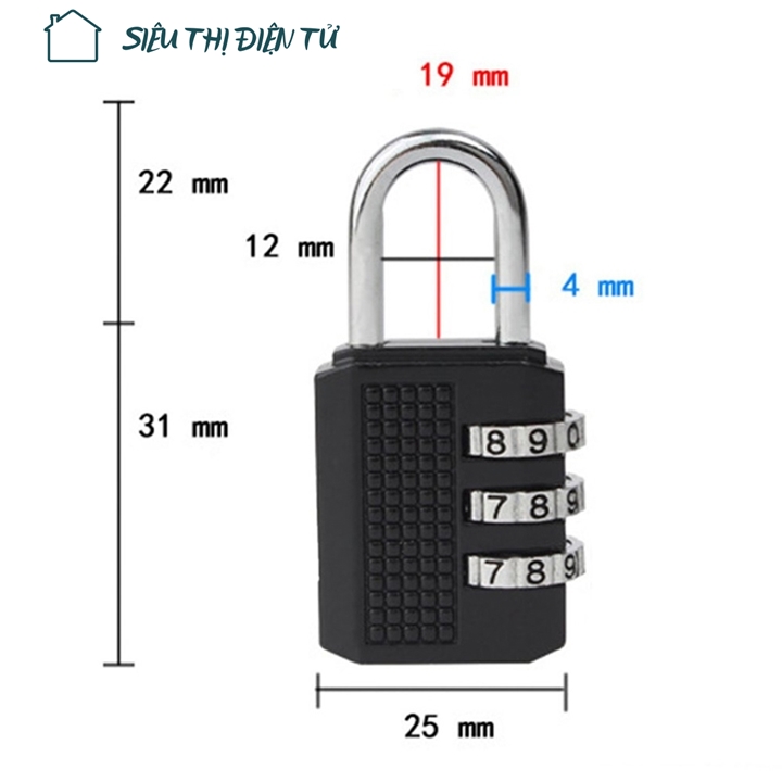 Sieuthidientu combo 2 ổ khóa mini 3 số dùng khóa tủ sắt cá nhân balo vali cửa phòng chất liệu hợp kim chịu lực đường kính càng khóa 4mm