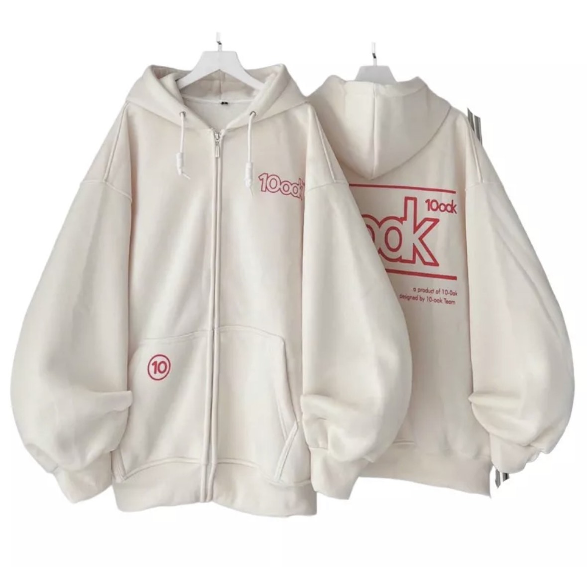 Áo khoác hoodie nỉ bông 100ak logo in mũ to 2 lớp unisex form rộng dây kéo phong cách học sinh hàng xịn tp992