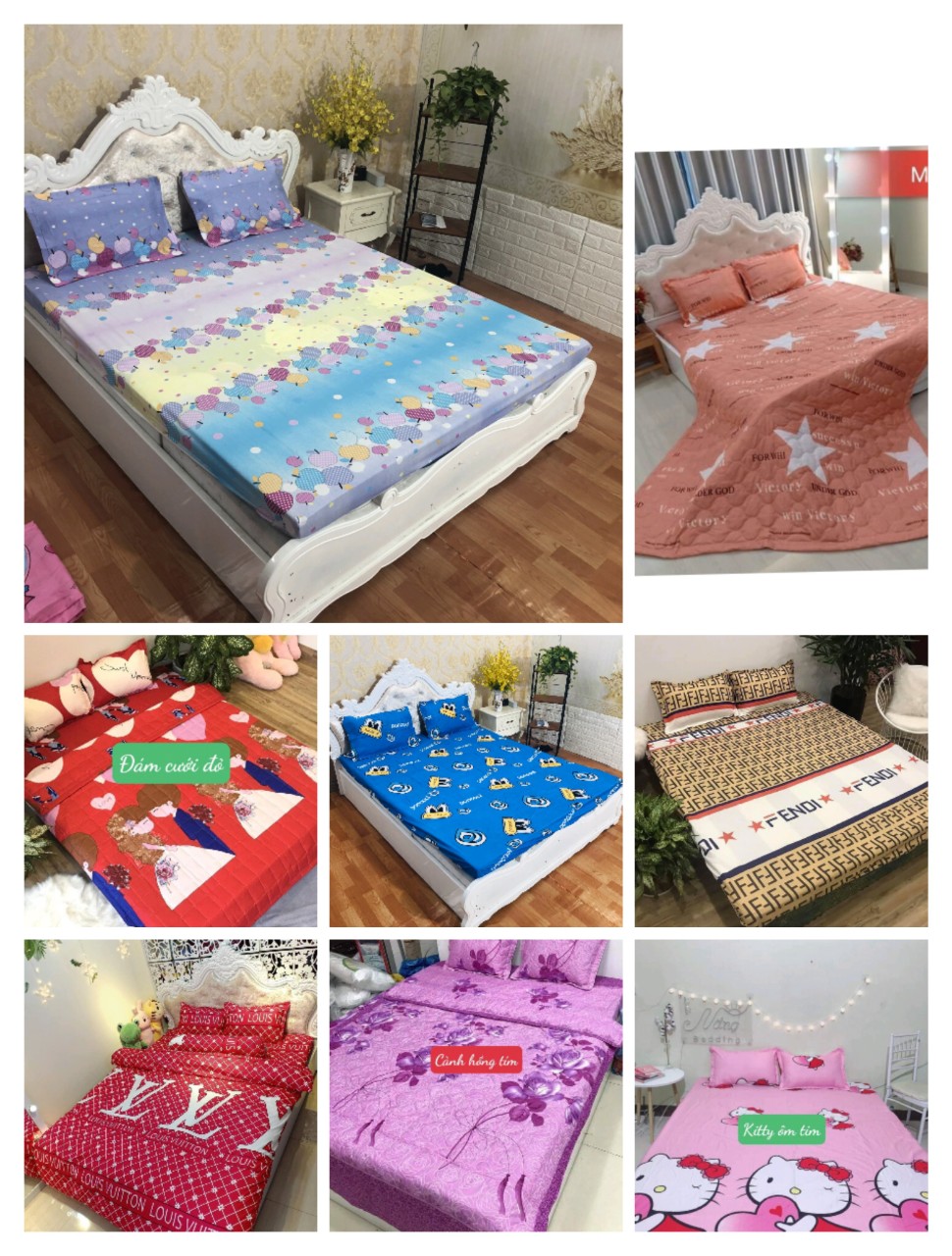 [HCM]Set ga gối  mẫu tim xuớt cotton poly ms005 1m6
