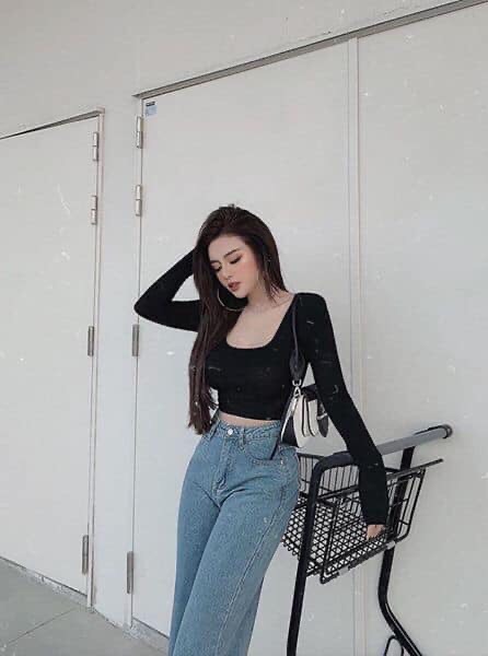 Áo kiểu cổ u trơn dáng croptop siêu xinh