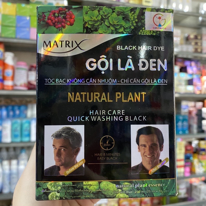 Hộp 10 gói Dầu gội đen tóc MATRIX gội là đen
