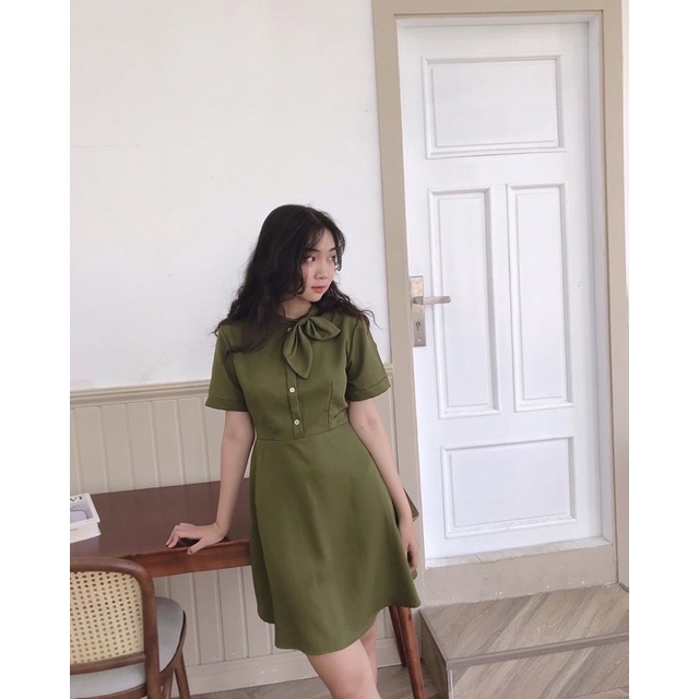 [3-5/8 Hoàn Tiền 25%]Đầm nơ cổ phối màu