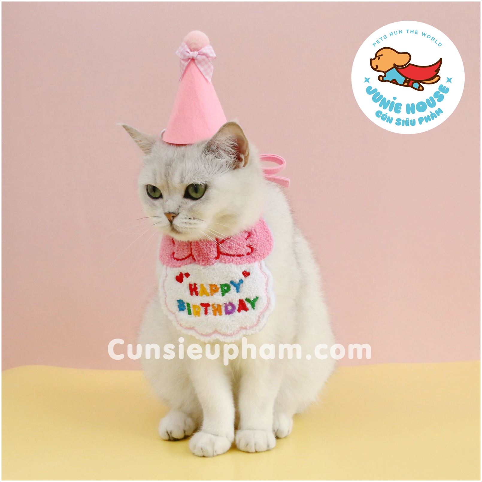 COMBO Nón và yếm Happy birthday mừng sinh nhật cho chó mèo