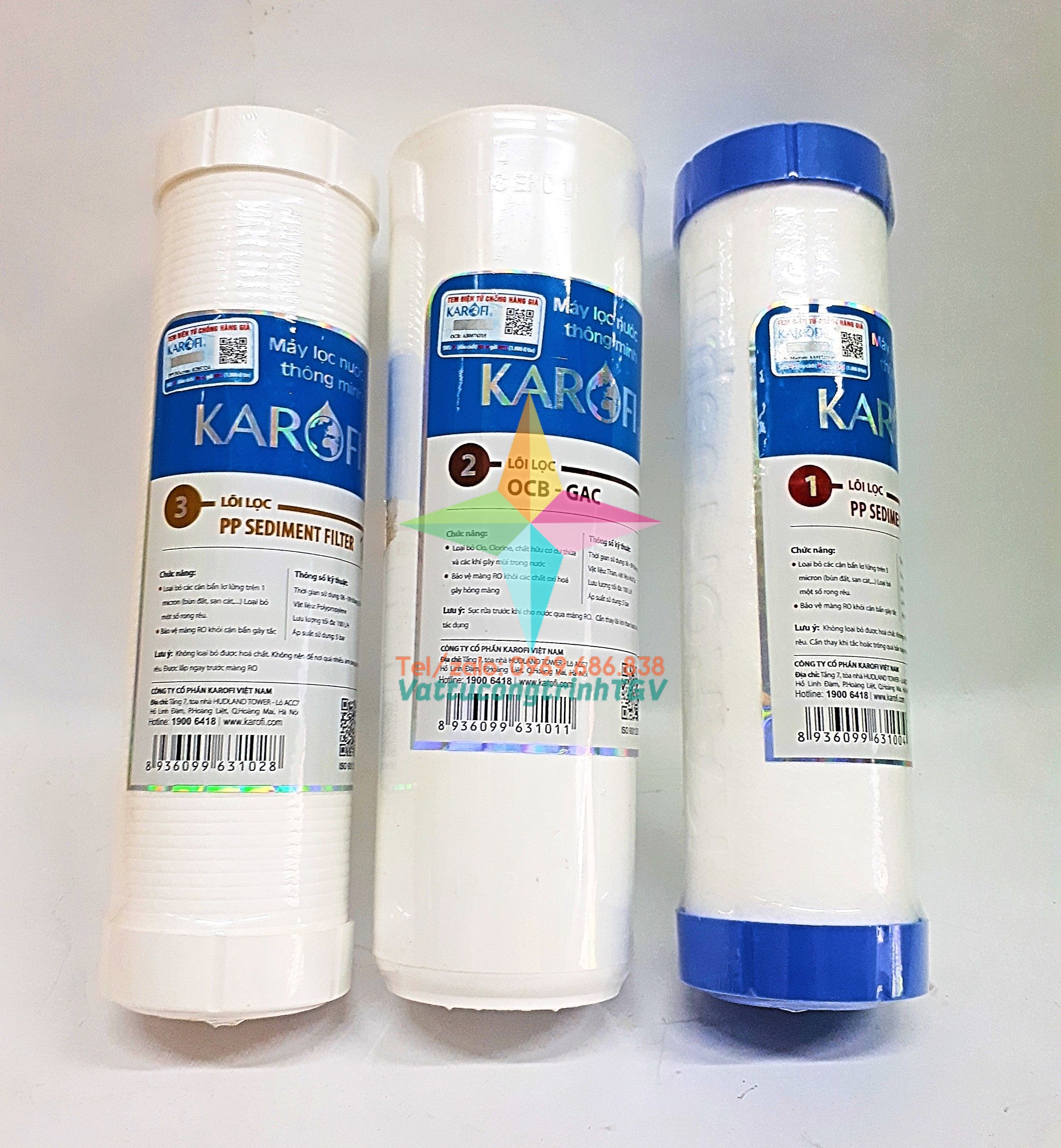 Bộ 3 lõi lọc nước KAROFI số 1.2.3