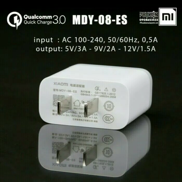 Bộ sạc củ sạc dây sạc nhanh quick charge 3.0 - củ sạc nhanh xiaomi và cáp type c / củ sạc xiaomi quick charge 3.0, 5v-3a - 9v/2a - 12v/1.5a