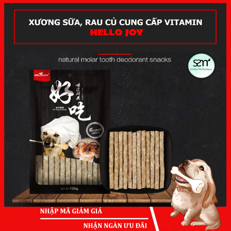 Xương sữa rau củ bổ sung Vitamin cho cún cưng Hello Joy (Túi 95gr-10 que) - Xương gặm cho chó