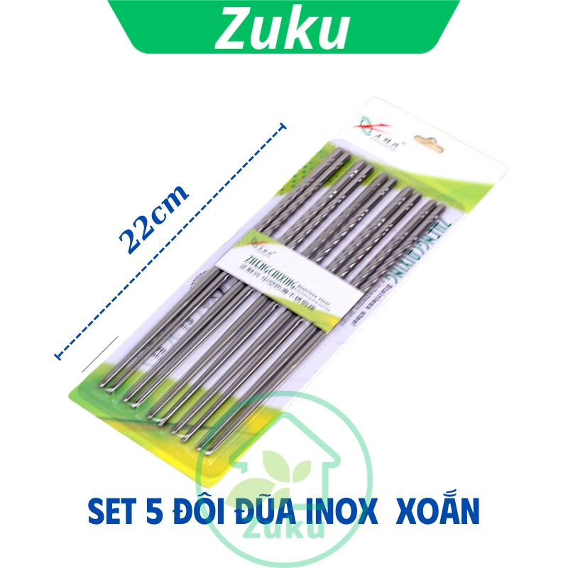 Đũa inox vuông chống trượt, đũa ăn cơm cao cấp, set 5 đôi