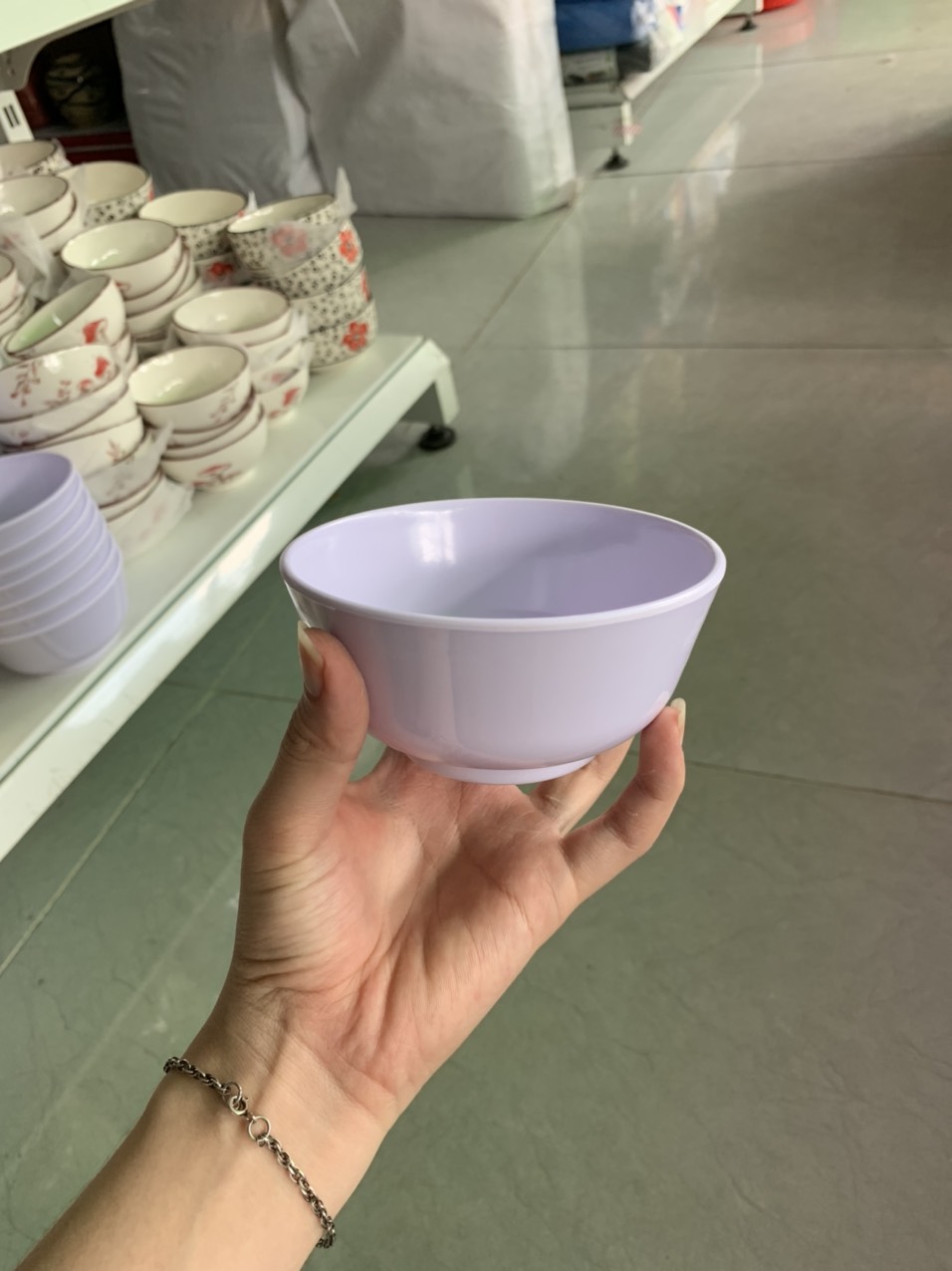 Chén bát ăn cơm nhựa melamine-màu trắng trơn - màu vàng kem