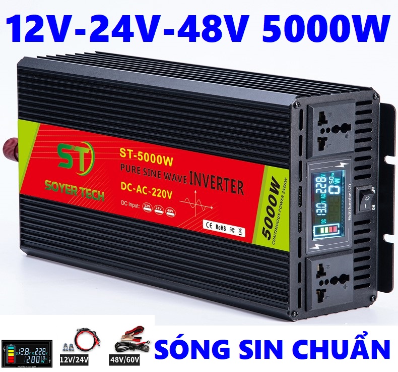 Bộ chuyển đổi điện sin chuẩn 5000w-bộ đổi nguồn 12v/24v/48v sang 220v sin chuẩn 5000w-st-5000w-soyer tech