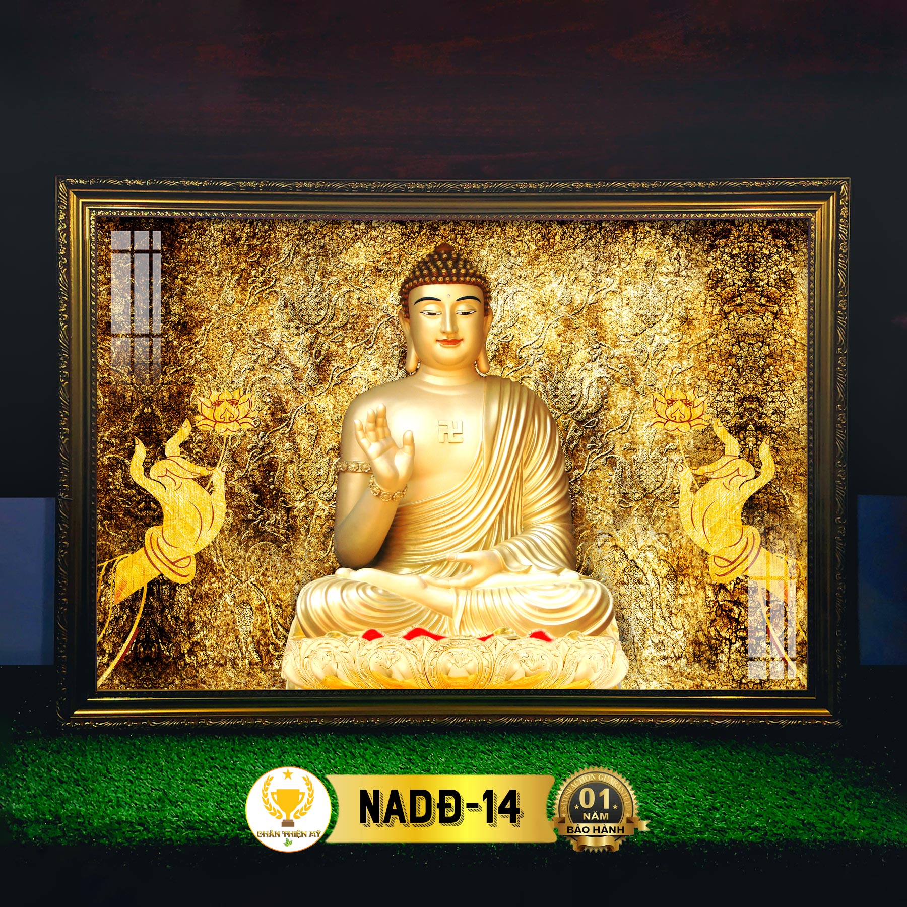 Tranh thờ phật a di đà có đèn chân thiện mỹ, treo tường trang trí bàn thờ cùng tượng phật nadđ-14