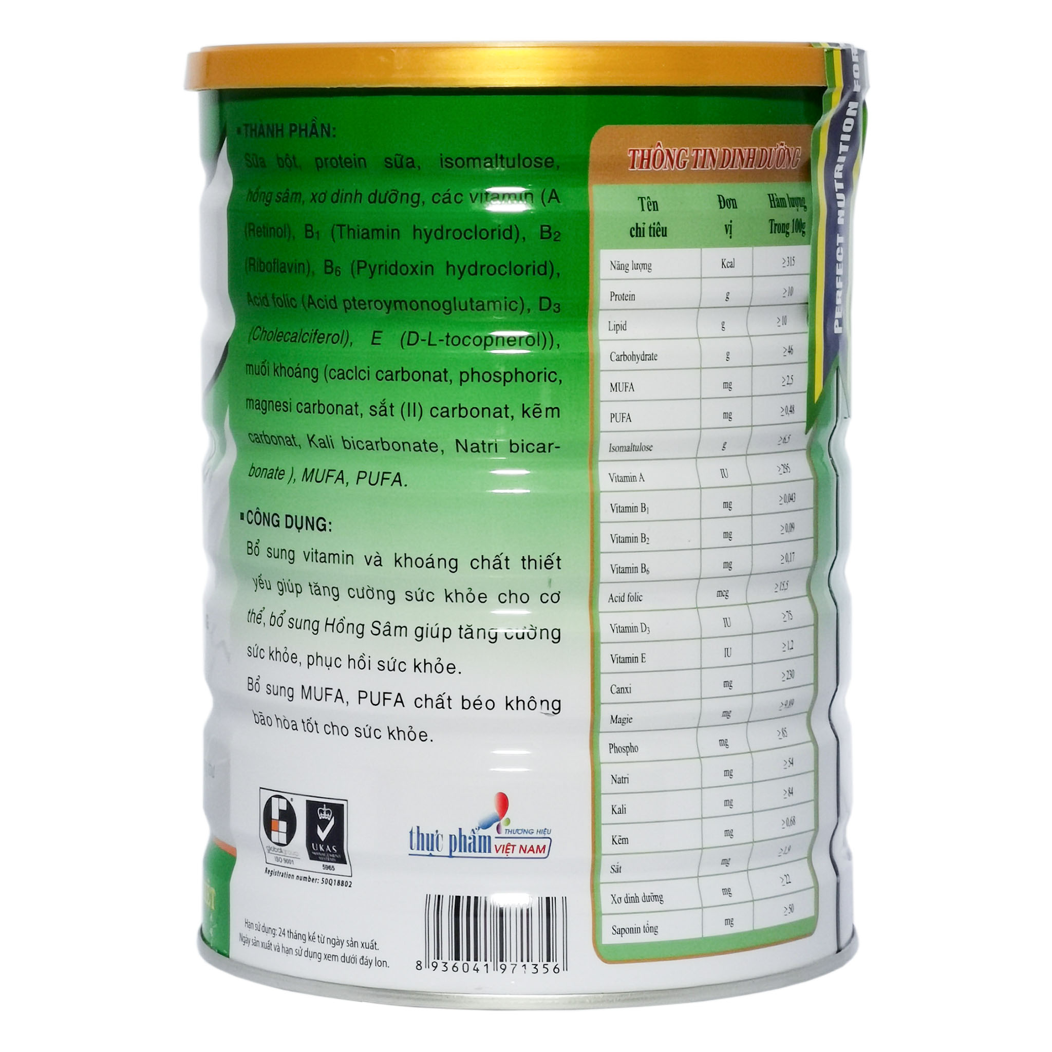 Sữa Bột Gigo Sure Hồng Sâm Hộp 900g (Ngừa loãng xương & tiểu đường)