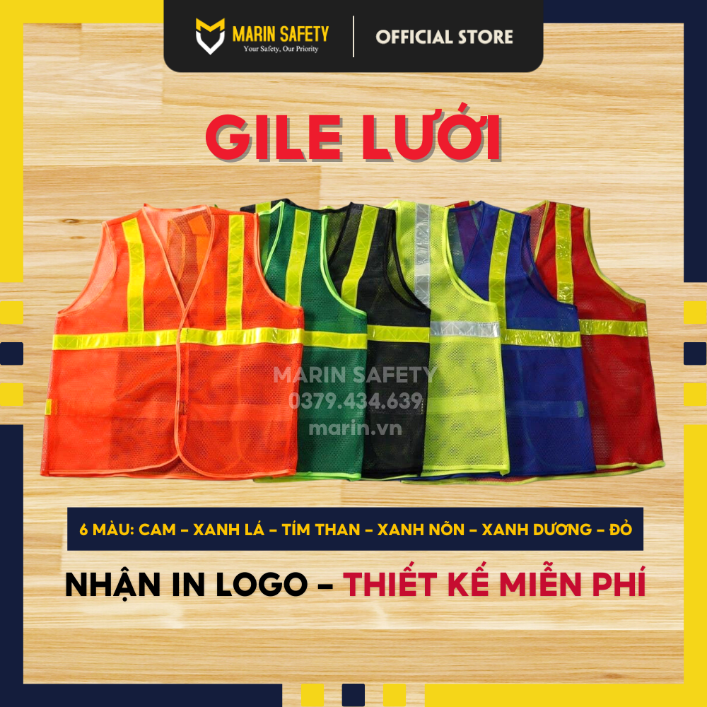 Áo gile phản quang lưới nhiều màu