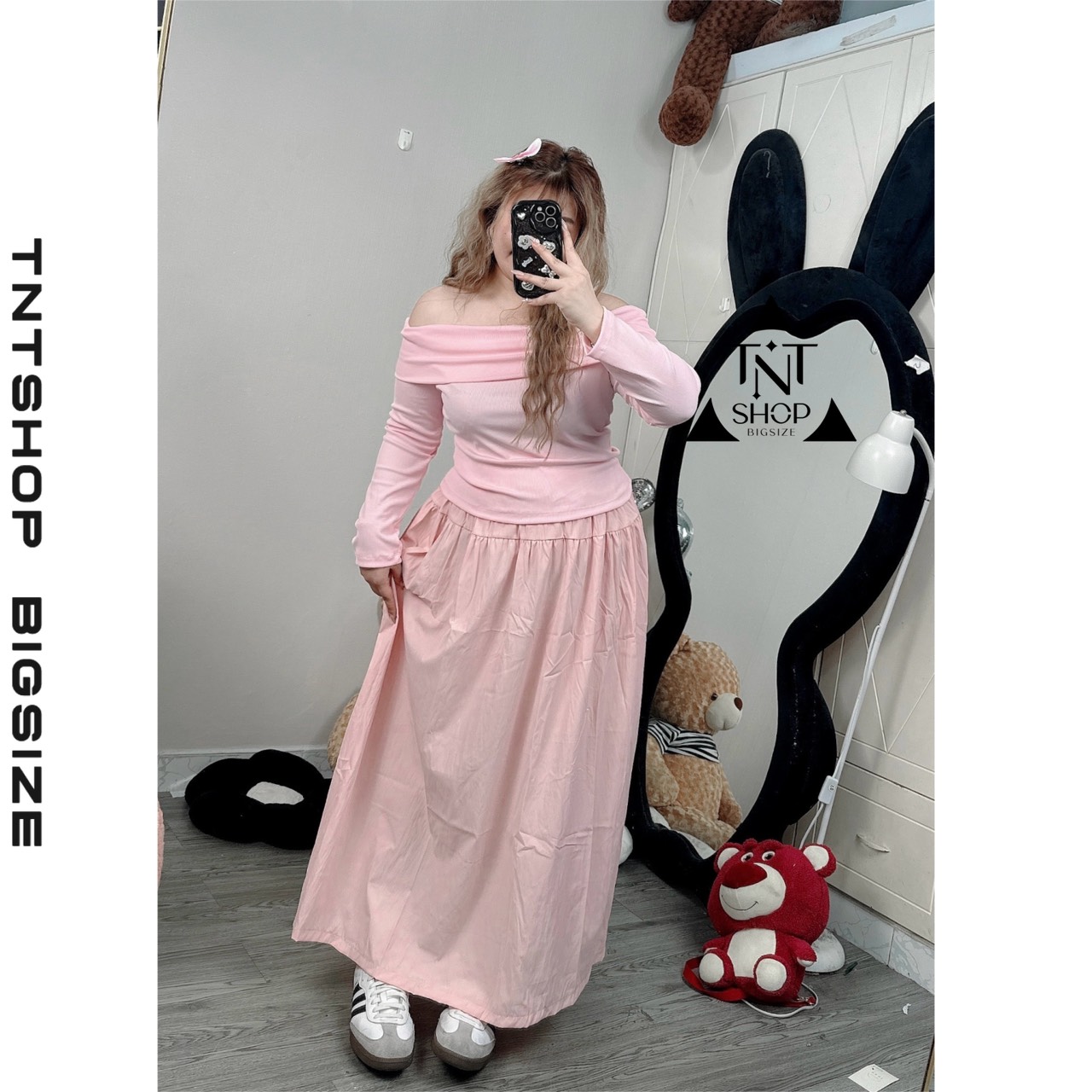 SET ÁO TRỄ VAI TAY DÀI CHÂN VÁY MIDI [TNT SHOP BIGSIZE 60KG 90KG]