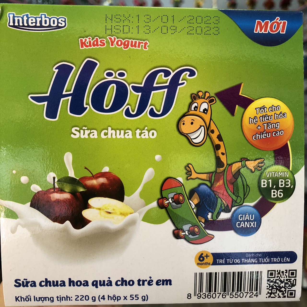 Sữa Chua trẻ em Hoff bốn vị [dâu tây , táo , nguyên bản , chuối]