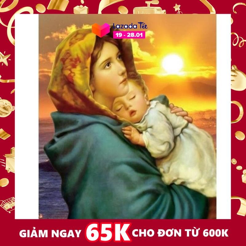 [HCM]Tranh đính đá Đức mẹ Mari bồng con kích thước nhỏ ✅66×50 cm -️ VS460