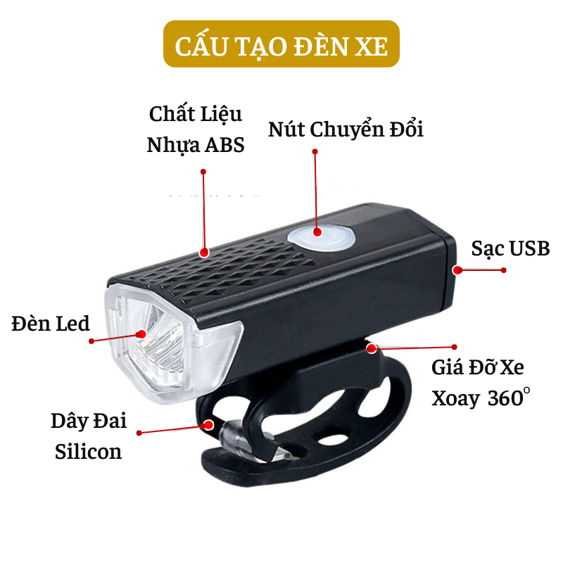 Đèn led xe đạp thể thao, đèn USB chống nước siêu sáng