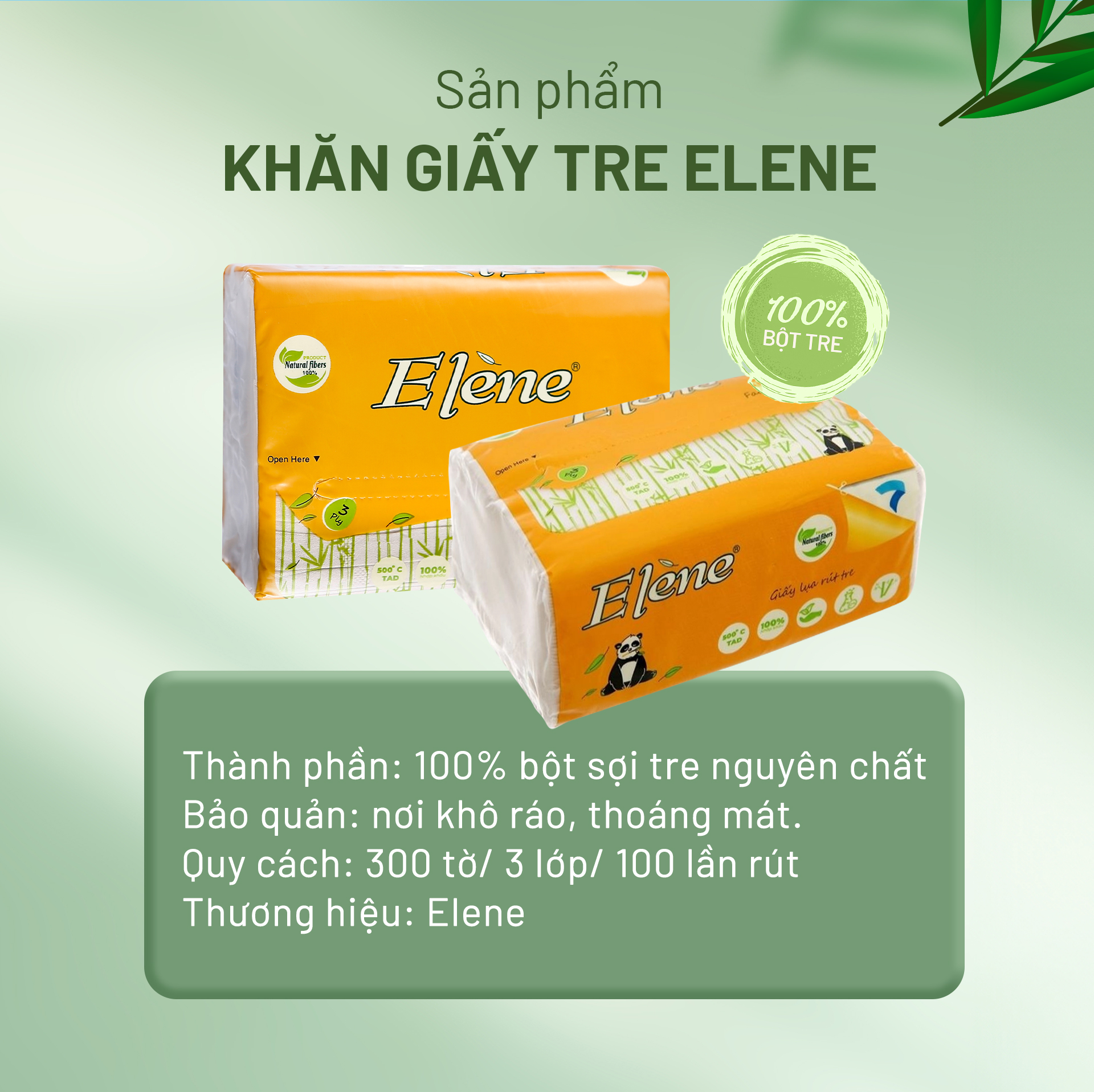 Thùng 30 Gói Giấy Ăn Gấu Trúc Than Tre Elene Bamboo 100 Tờ - 3 Lớp🎋Giấy Bột Tre🎋Giấy Rút Đa Năng🎋