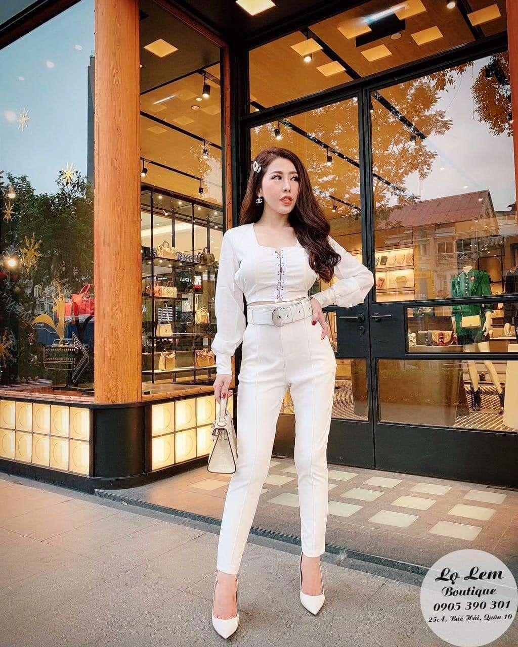 Sét áo croptop hở lưng quần tây