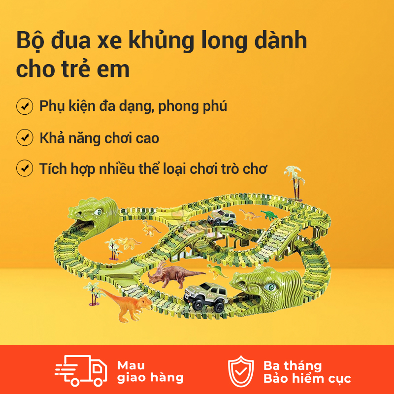 Bộ Đua Xe Khủng Long Trẻ Em, Đồ Chơi Lắp Ráp Xe Lửa Cho Trẻ Em