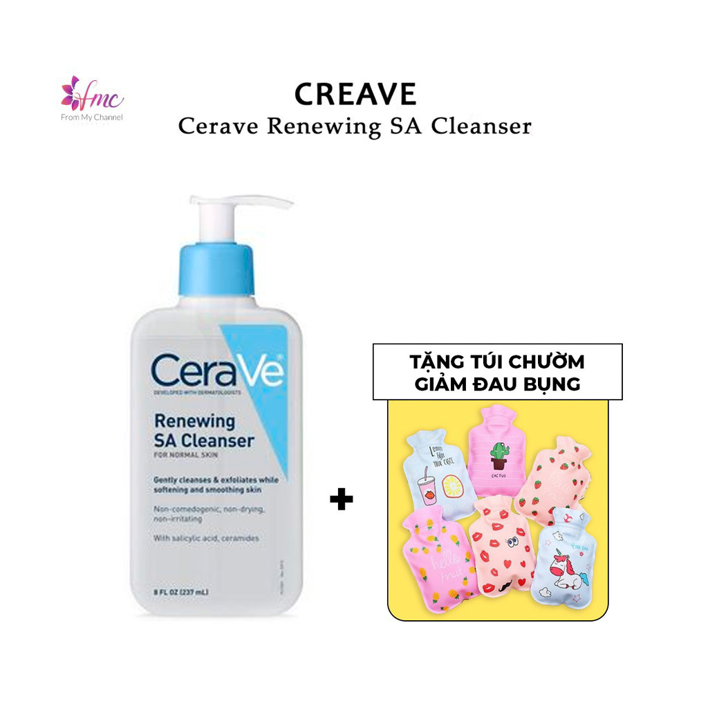[MUA 1 TẶNG 1] Sữa Rửa Mặt CeraVe Renewing SA Cleanser dành cho da dầu 237ml + Tặng 1 túi chườm giảm đau bụng