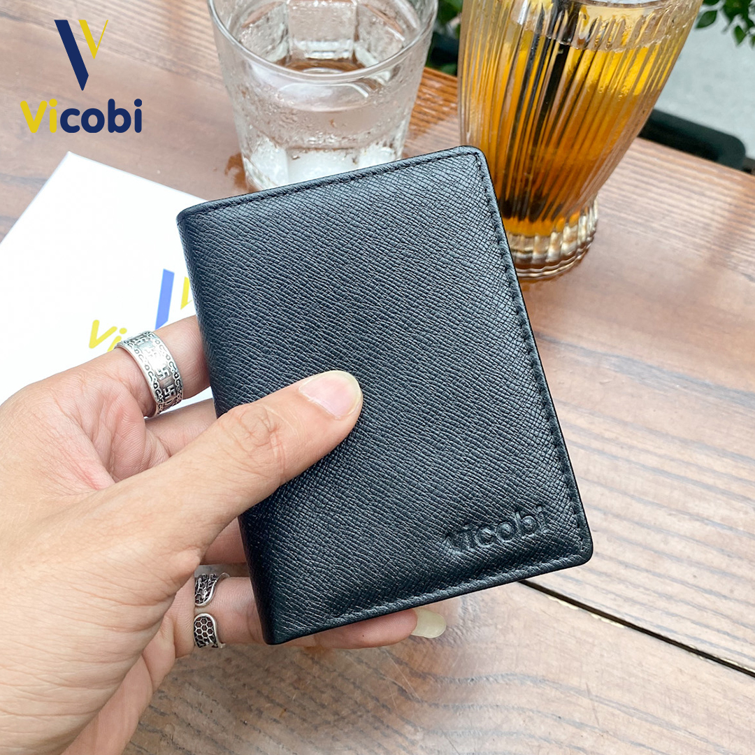 Wallet stand mini cowhide vicobi M5, compact wallet đựng ATM card, ID card, registered car New, coffee parrot or new, made in Vietnam
