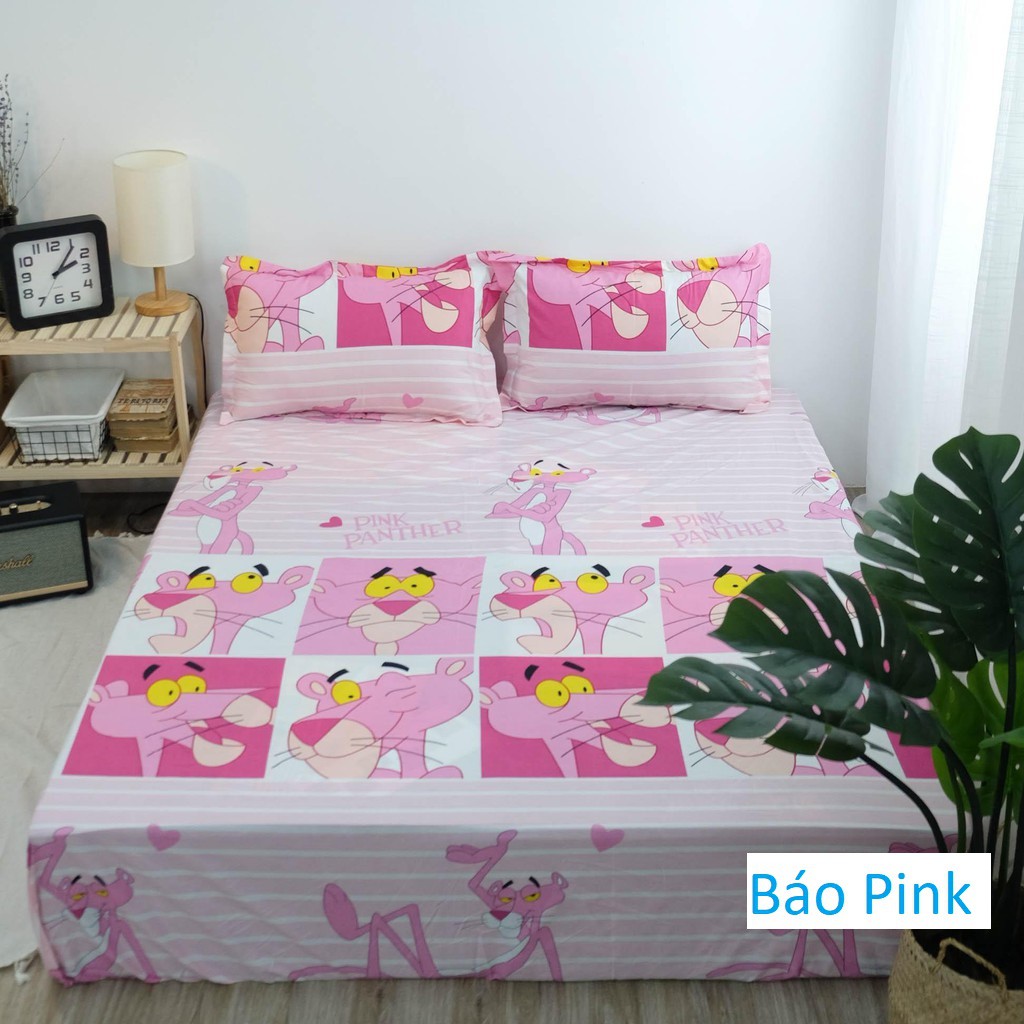 Bộ ga gối, ga trải giường, sét ga gối kích thước m2/m6/m8/2m2 chất cotton poly mẫu báo pink