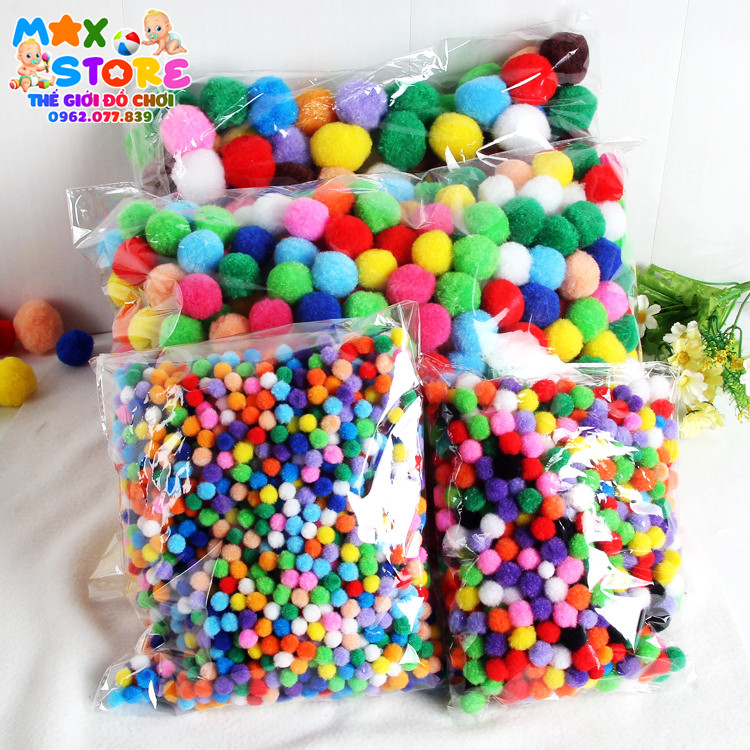 [Tặng kẹp nhựa] Túi Hạt PomPom Kích Thước Từ 1cm - 3cm Màu Sắc Đa Dạng