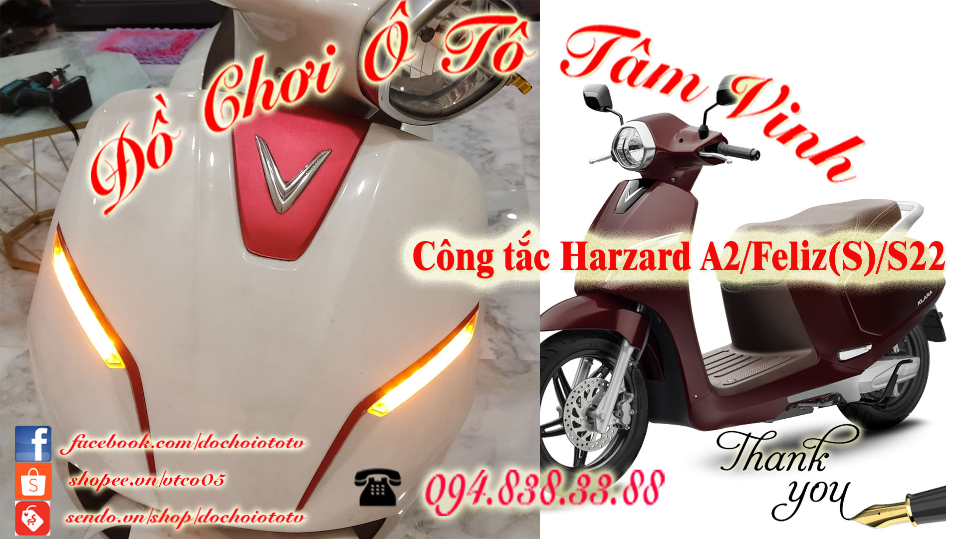 Công tắc Hazard Cho xe Klara A2/S22/Feliz/Feliz S/Klara Neo / Feliz Neo, Vento Neo