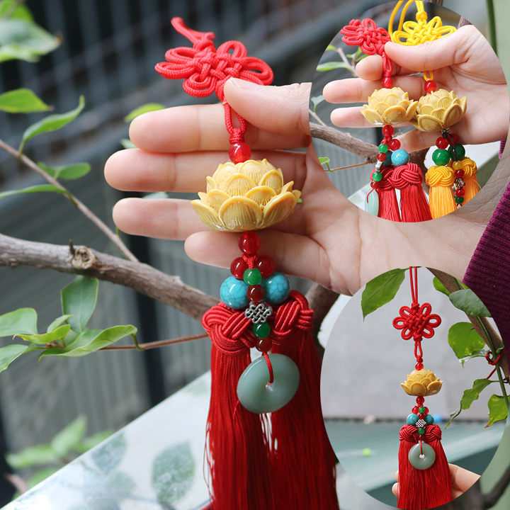 Treo xe hồ lô - Khánh treo xe ô tô hồ lô may mắn - Dây chuyền treo xe ô tô phật bà quan thế âm bồ tát gỗ hoàng dương - đi đường bình an may mắn