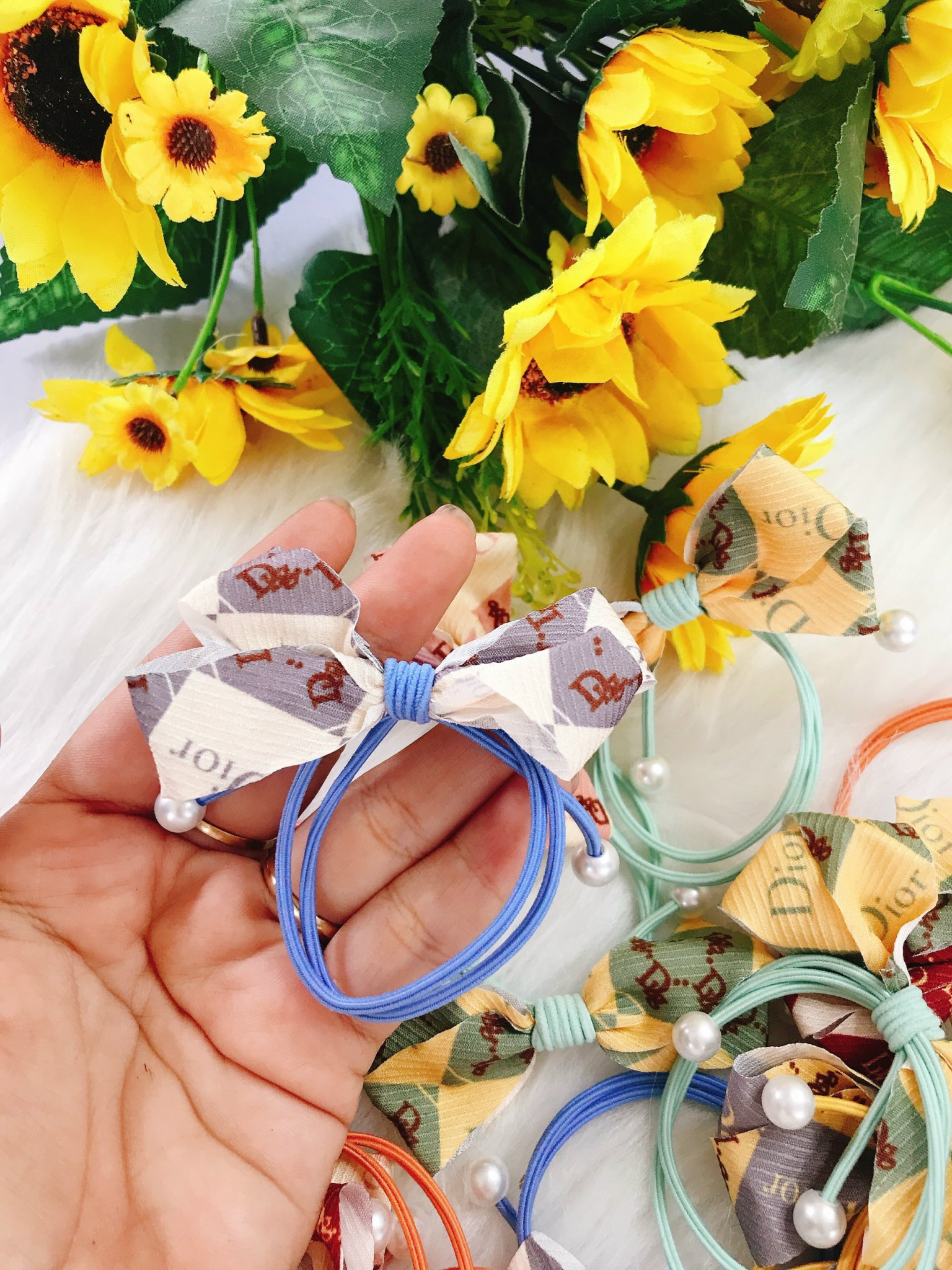 set 2 cột tóc nơ có ngọc ( ngẫu nhiên)