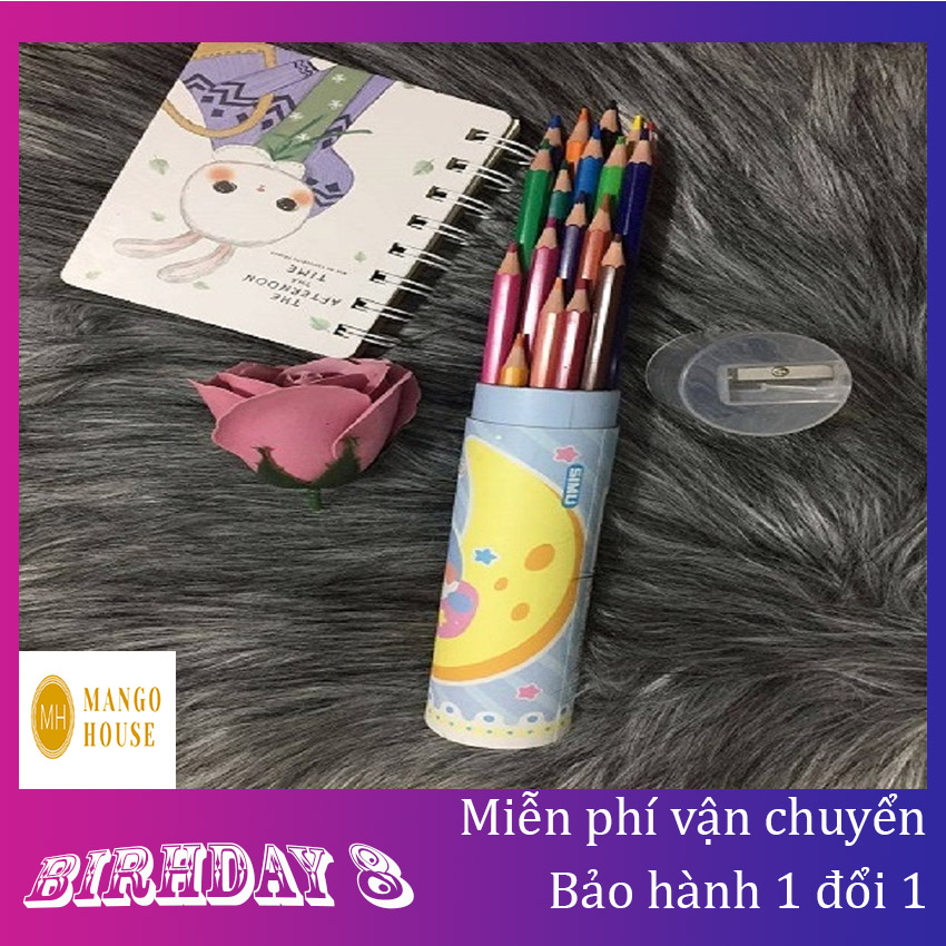 hộp chì màu 18 màu cao cấp- Mango House- Màu tươi sáng, kèm gọt chì, nét chì đậm, màu sắc đa dạng, tươi sáng- Tặng kèm gọt chì- Tập tô, chì màu, bé tập vẽ