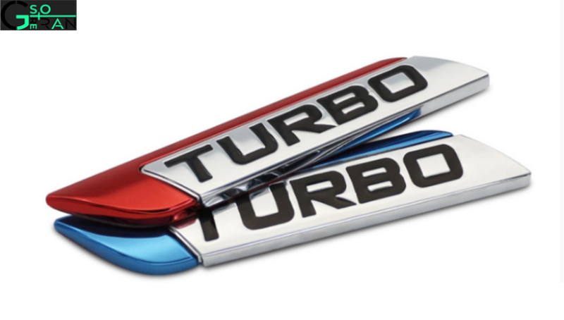 Tem kim loại chữ TURBO dán trang trí ô tô trắng phối đỏ và trắng phối xanh