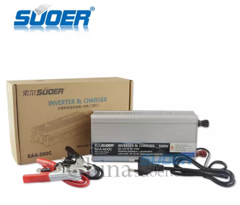 Inverter chuyển đổi điện 12v lên 220v 500w có sạc ắc quy 10a - saa-500c