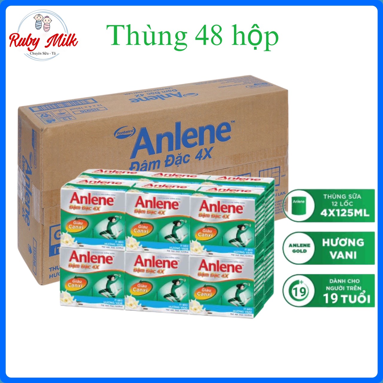 Thùng 48 hộp sữa Anlene pha sẵn đậm đặc 4X vị Vani x 125ml