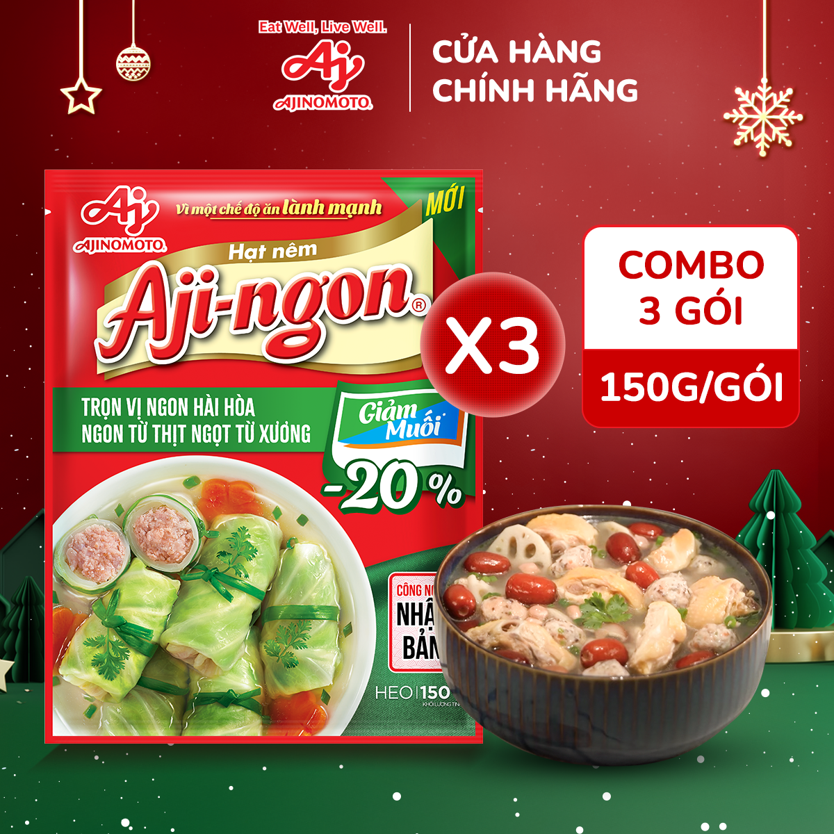 Combo 3 gói Hạt nêm Aji-ngon® Heo giảm&hellip;