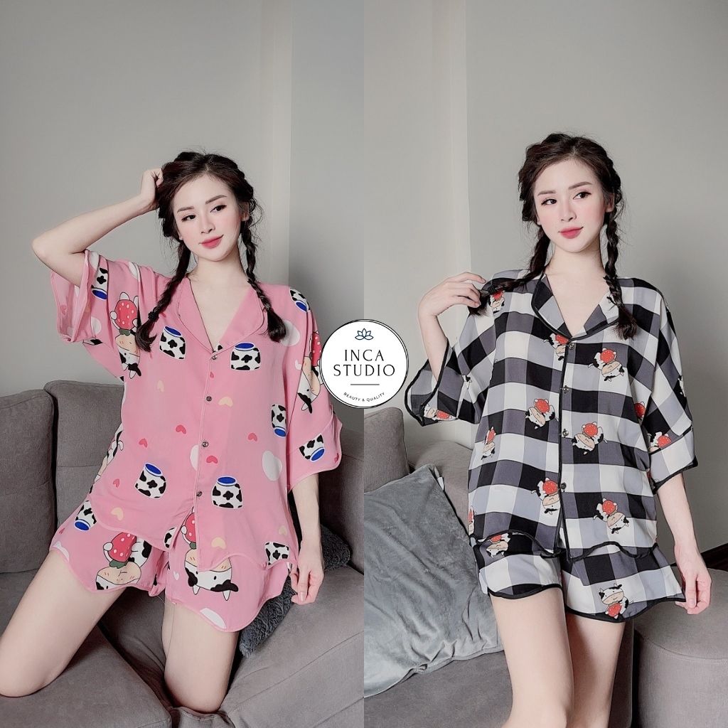 (Hàng loại 1) Đồ ngủ Pyjama lụa Mango cánh dơi INCA 06- Free size dưới 65kg, Lụa mango thoáng mát