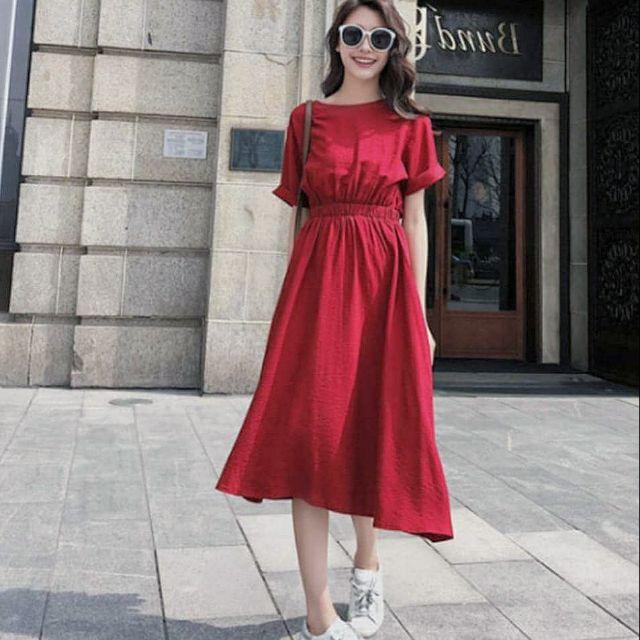 [HCM]Đầm đỏ nút sau (kèm hình thật)