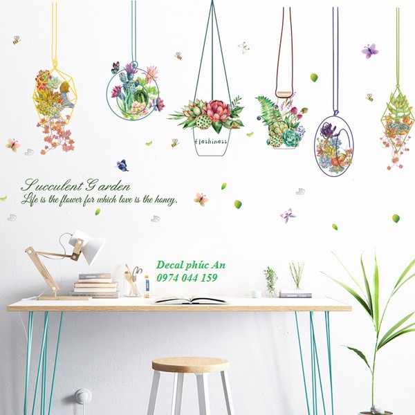 DECAL DÁN TƯỜNG GIỎ HOA SẮC MÀU