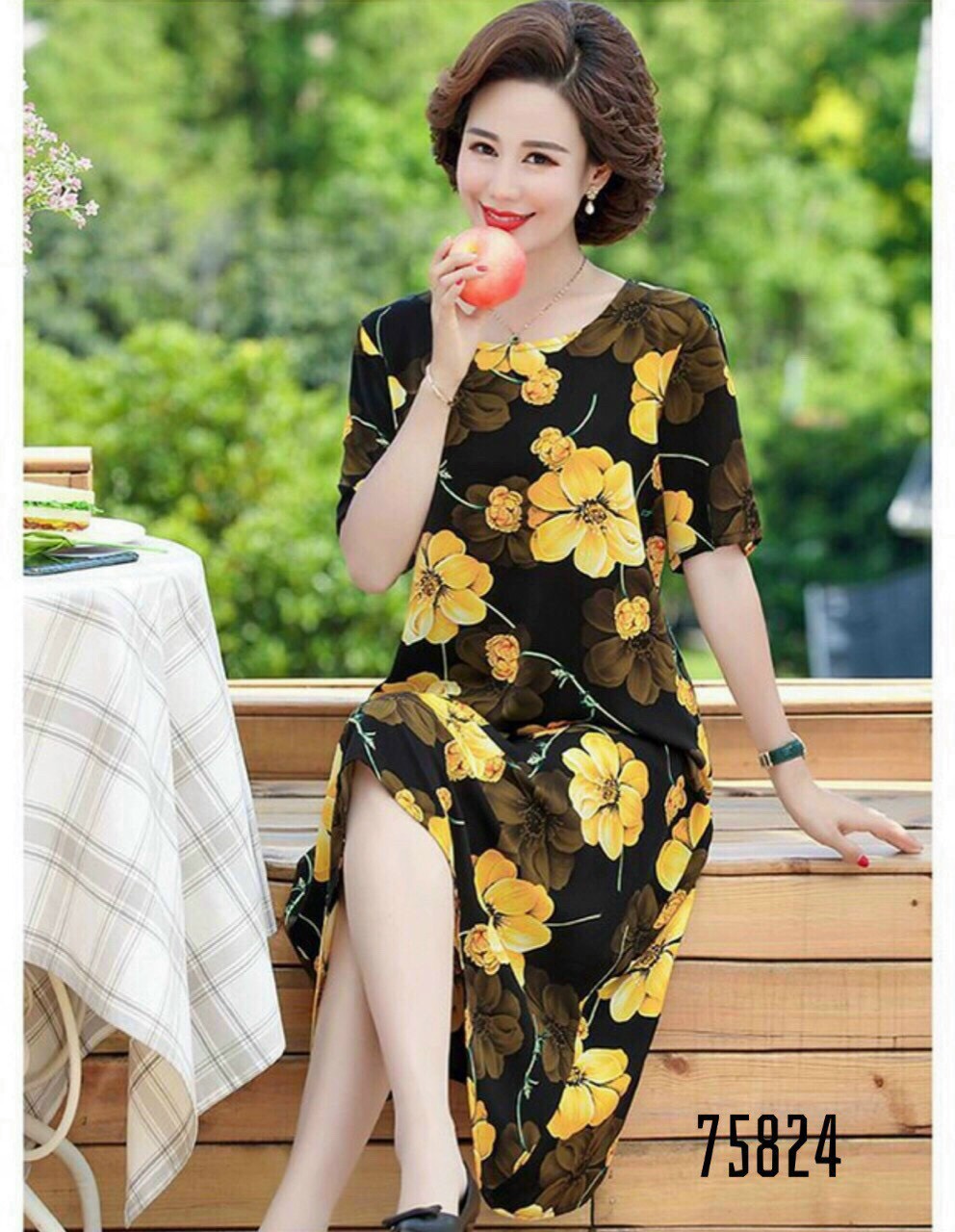 ĐẦM LỤA HOA TRUNG NIÊN MẪU MỚI SANG TRỌNG TH21