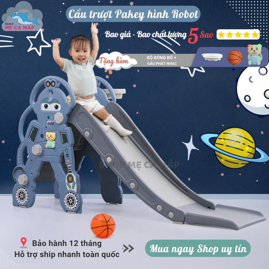 Cầu trượt cho bé Pakey ROBOT có sẵn 3 màu TẶNG KÈM BÓNG RỔ Cầu trượt gấp
