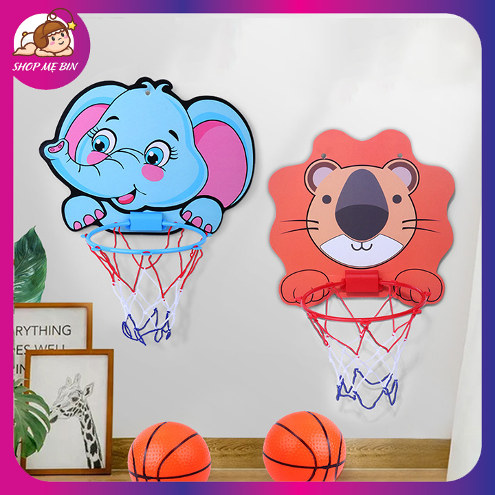 Đồ chơi bóng rổ cho bé, bảng ném bóng rổ mini dán tường hình động vật cho