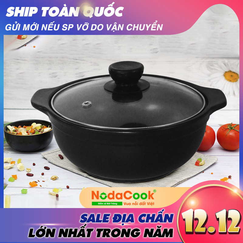 Nồi sứ nắp thủy tinh 1200ml NodaCook