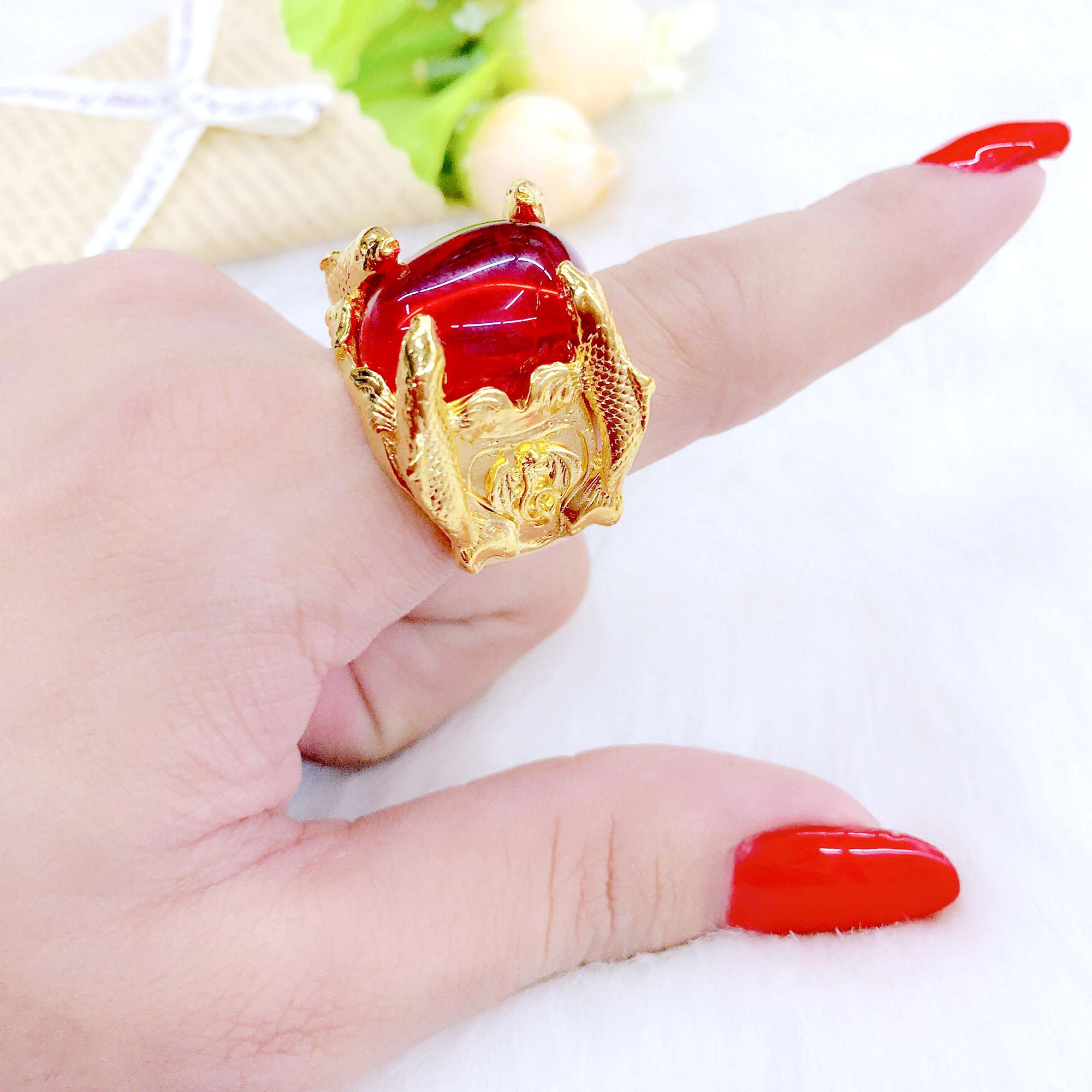 Nhẫn TiTan Hạt To Chạm Khắc Hoa Văn Dành Cho Nam - Tặng Kèm Hộp Nhẫn