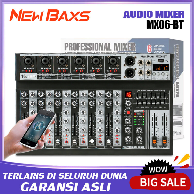 Bàn Trộn Mixer MX06BT, 99 Hiệu Ứng Vang, Hiệu Ứng DSP 48V Tích Hơp Lọc Tiếng EQUALIZER ,Micro Thu Âm Hỗ Trợ Kết Nối Bluetooth USB Thẻ Nhớ.