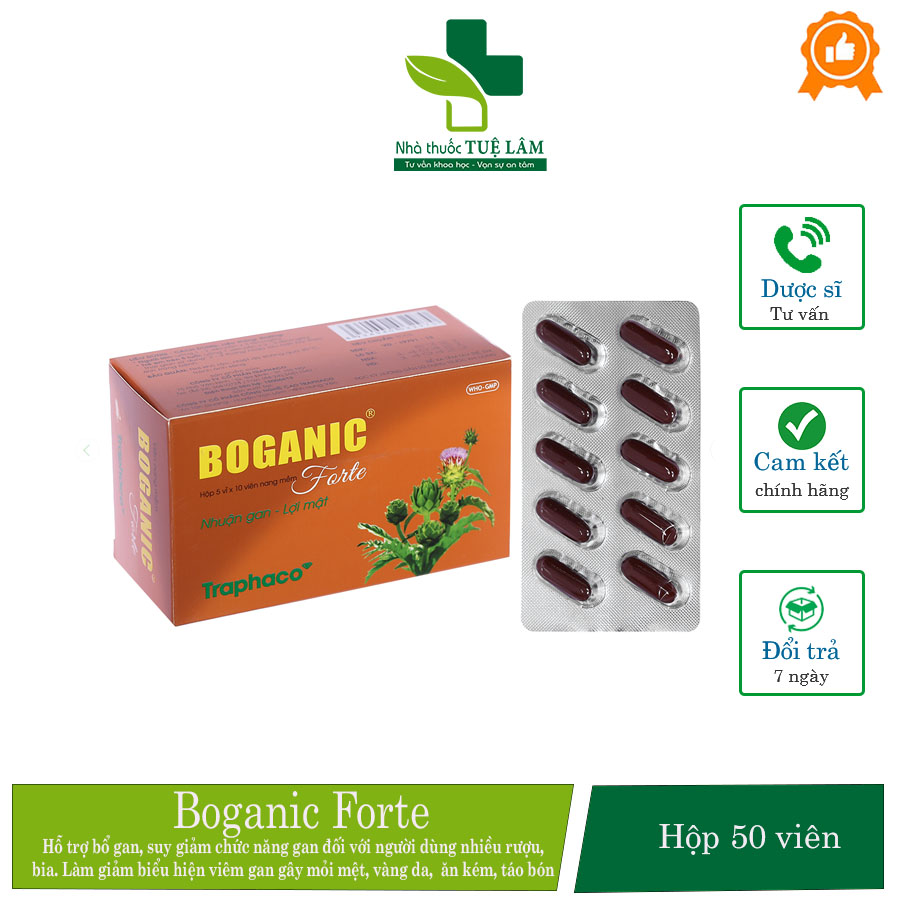 Bổ gan boganic forte traphaco hộp 50 viên nang mềm chính hãng giúp thanh nhiệt giải độc mát gan hạ men gan